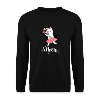 Niedliche Kawaii lustige Katze mit Blumen, die Miauen sagen - Unisex Pullover - Schwarz - Vorne - Alina (178cm) & Michal (187cm)