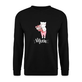 Niedliche Kawaii lustige Katze mit Blumen, die Miauen sagen - Unisex Pullover - Schwarz - Vorne - Alina (178cm) & Michal (187cm)