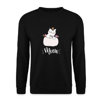 Niedliche Kawaii lustige Katze mit Blumen, die Miauen sagen - Unisex Pullover - Schwarz - Vorne - Alina (178cm) & Michal (187cm)