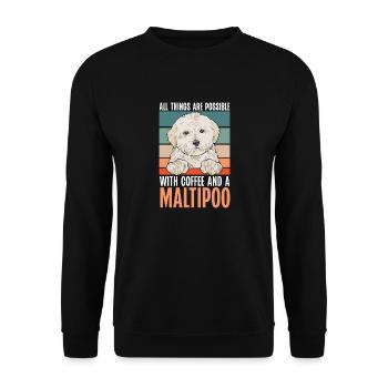 Maltipoo Hund - Unisex Pullover - Schwarz - Vorne - Alina (178cm) & Michal (187cm)