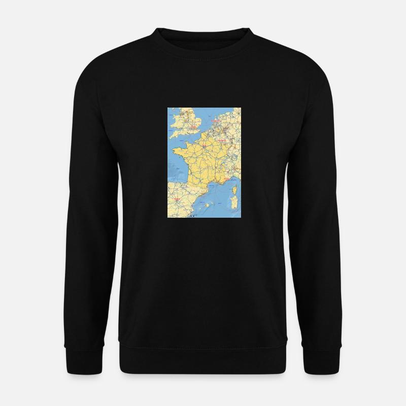 Frankreich Karte mit Städten Straßen Flüssen Seen - Unisex Pullover - Schwarz