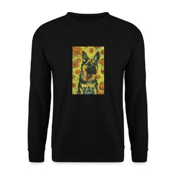 Deutscher Schäferhund Van Gogh Stil | Hunde- & Kunstliebhaber - Unisex Pullover - Schwarz - Vorne - Alina (178cm) & Michal (187cm)