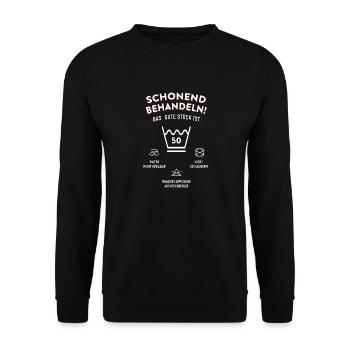 Schonend Behandeln zum 50. Geburtstag - Unisex Pullover - Schwarz - Vorne - Alina (178cm) & Michal (187cm)