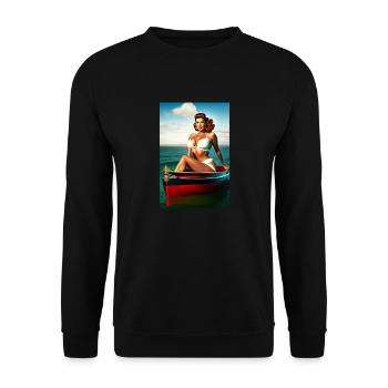 Pin Up Girl in small boat - Unisex Pullover - Schwarz - Vorne - Alina (178cm) & Michal (187cm)