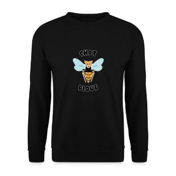 "Roupette le chat" . Chat pique guêpe - Sweat-shirt Unisexe - noir - Devant - Alina (178cm) & Michal (187cm)