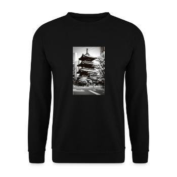 Tokio-Landschaft - Unisex Pullover - Schwarz - Vorne - Alina (178cm) & Michal (187cm)