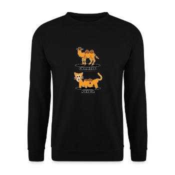 «Roupette le chat» en chameau, chat mignon humour - Sweat-shirt Unisexe - noir - Devant - Alina (178cm) & Michal (187cm)