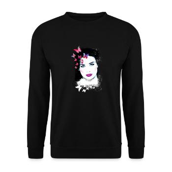 Woman, Green Eyes,Butterflies, Face,Painting - Unisex Sweatshirt - black - Front - Alina (178cm) & Michal (187cm)