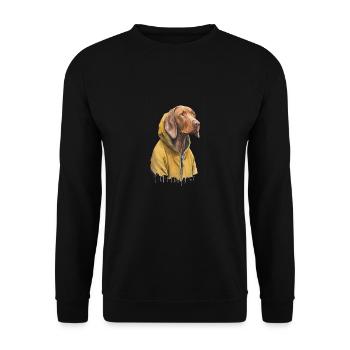 Magyar Vizsla Hund im gelben Regenmantel - Unisex Pullover - Schwarz - Vorne - Alina (178cm) & Michal (187cm)