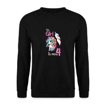 Einhorn Geburtstag 4 Jahre - Unisex Pullover - Schwarz - Vorne - Alina (178cm) & Michal (187cm)