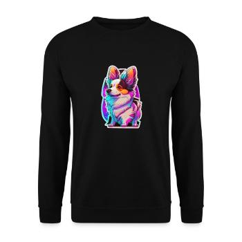 Kleiner Hund und Neonlicht - Unisex Pullover - Schwarz - Vorne - Alina (178cm) & Michal (187cm)