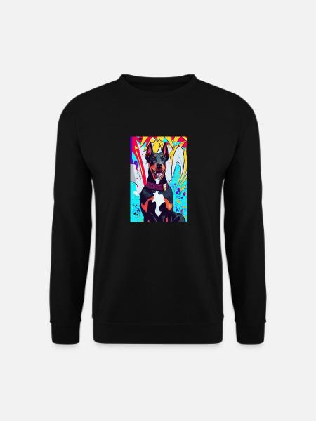 Modernes Print mit Dobermann, bunter Hintergrund - Unisex Pullover - Schwarz