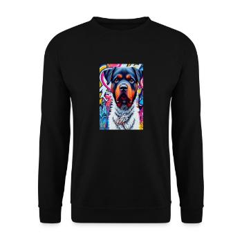 Chien rottweiler en manteau de fourrure devant les graffitis |Pop Art - Sweat-shirt Unisexe - noir - Devant - Alina (178cm) & Michal (187cm)