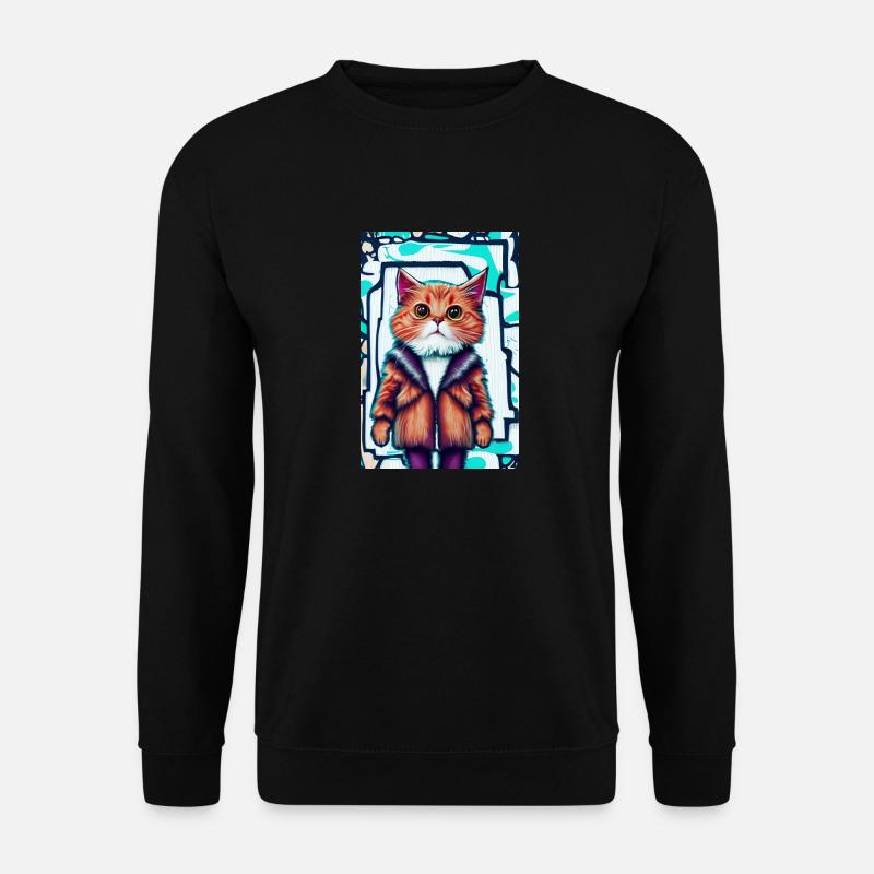 Süße Katze im Pelzmantel | Pop-Art Graffiti - Unisex Pullover - Schwarz