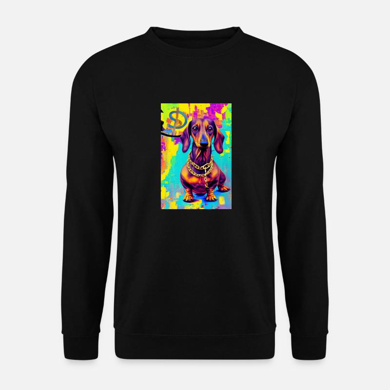 Modernes Pop-Art Print | Dachs mit Graffiti Bunt - Unisex Pullover - Schwarz