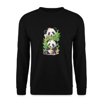 Panda bear eats bamboo - Unisex Sweatshirt - black - Front - Alina (178cm) & Michal (187cm)