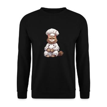 Cat Chef Design, Chat au chapeau de chef - Sweat-shirt Unisexe - noir - Devant - Alina (178cm) & Michal (187cm)