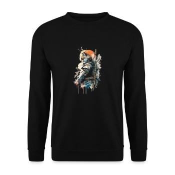 Chat Samouraï portant un uniforme - Sweat-shirt Unisexe - noir - Devant - Alina (178cm) & Michal (187cm)