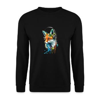 Renard écoutant de la musique avec des écouteurs - Sweat-shirt Unisexe - noir - Devant - Alina (178cm) & Michal (187cm)