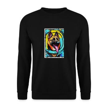 Modernes Pop-Art Print | bunt | German Shepherd - Unisex Pullover - Schwarz - Vorne - Alina (178cm) & Michal (187cm)
