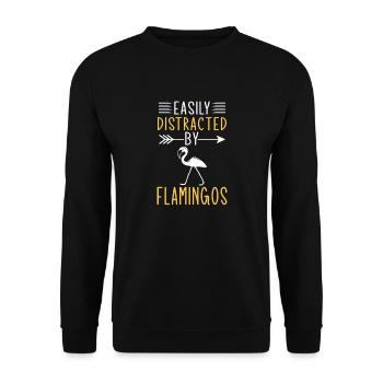 Leicht abgelenkt von Flamingos - Unisex Pullover - Schwarz - Vorne - Alina (178cm) & Michal (187cm)