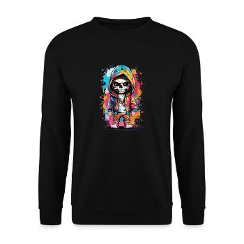 Buntes Skull Totenkopf Design: Attitude - Unisex Pullover - Schwarz - Vorne - Alina (178cm) & Michal (187cm)