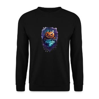 Halloween Kürbis Grusel Fledermaus Schloss Wald - Unisex Pullover - Schwarz - Vorne - Alina (178cm) & Michal (187cm)