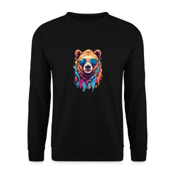 Cool Colourful Bear in Sunglasses - Unisex Sweatshirt - black - Front - Alina (178cm) & Michal (187cm)