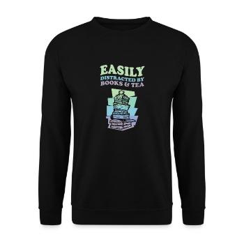Easily Distracted By Books And Tea Buch Tee Bücher - Unisex Pullover - Schwarz - Vorne - Alina (178cm) & Michal (187cm)