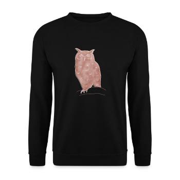 "Eule", Boho Line Art Design, Serie „Woods“ - Unisex Pullover - Schwarz - Vorne - Alina (178cm) & Michal (187cm)