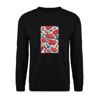 Fleurs rouges avec des feuilles vertes - Sweat-shirt Unisexe - noir - Devant - Alina (178cm) & Michal (187cm)