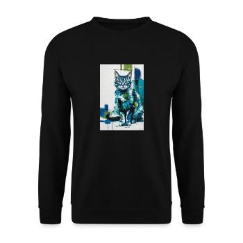 abstrakte Katze in blau grün / digital / Poster #2 - Unisex Pullover - Schwarz - Vorne - Alina (178cm) & Michal (187cm)