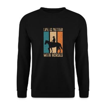 Pferde machen das Leben schöner - Unisex Pullover - Schwarz - Vorne - Alina (178cm) & Michal (187cm)