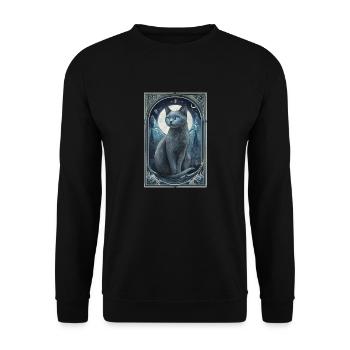 bluestar Blaustern graue Katze Mond Nacht - Unisex Pullover - Schwarz - Vorne - Alina (178cm) & Michal (187cm)