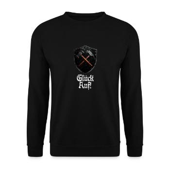 Good luck on logo mining miner mallet and iron - Unisex Sweatshirt - black - Front - Alina (178cm) & Michal (187cm)