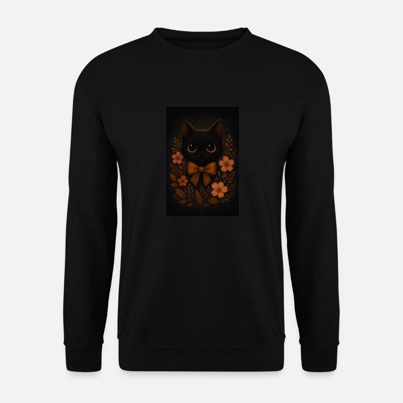 Black cat wit flowers - Unisex Sweatshirt - black