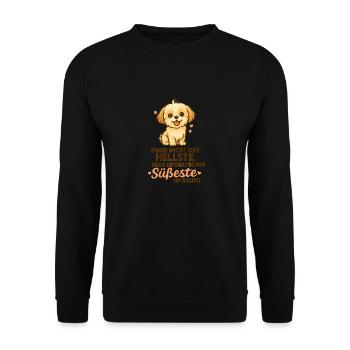 Tiny Paws Fun Logo "der Süßeste im Raum" - Unisex Pullover - Schwarz - Vorne - Alina (178cm) & Michal (187cm)