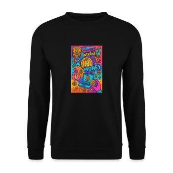 20250519 1246 Bitcoin Magic Collage simple comp - Unisex Pullover - Schwarz - Vorne - Alina (178cm) & Michal (187cm)