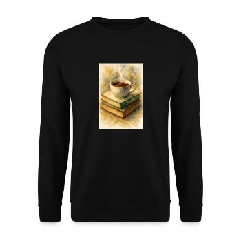 Buch und Kaffee - Unisex Pullover - Schwarz - Vorne - Alina (178cm) & Michal (187cm)