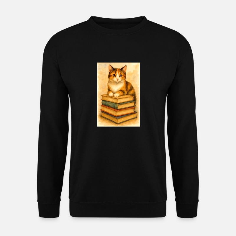 Katze und Bücher - Unisex Pullover - Schwarz