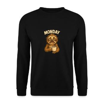 Tired Sloth with Coffee – Monday Mood. - Unisex Sweatshirt - black - Front - Alina (178cm) & Michal (187cm)