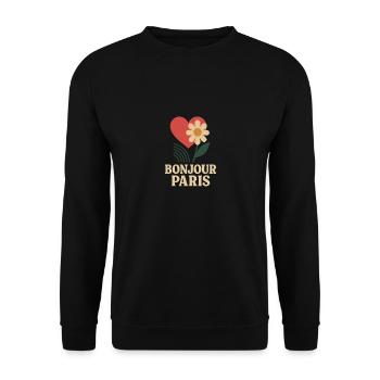 Bonjour Paris – Retro Herz & Blume Design - Unisex Pullover - Schwarz - Vorne - Alina (178cm) & Michal (187cm)