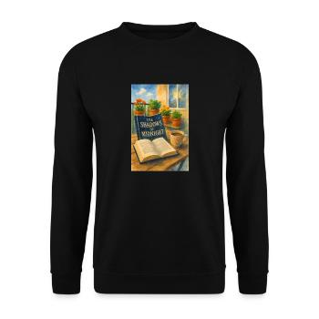 Bücher, Blumen und Kaffee - Unisex Pullover - Schwarz - Vorne - Alina (178cm) & Michal (187cm)