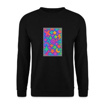 Neon Overload – Überlappende 3D Pop-Art Explosion - Unisex Pullover - Schwarz - Vorne - Alina (178cm) & Michal (187cm)