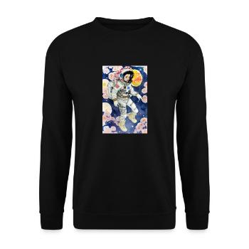 Weiblicher Astronaut mit Blumen im All / Weltraum - Unisex Pullover - Schwarz - Vorne - Alina (178cm) & Michal (187cm)
