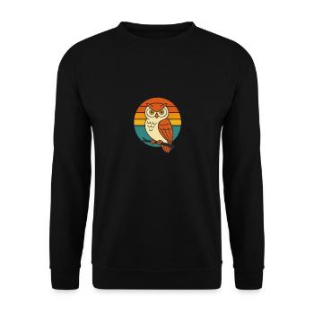 Wise Vibes – Retro Owl Magic - Unisex Pullover - Schwarz - Vorne - Alina (178cm) & Michal (187cm)