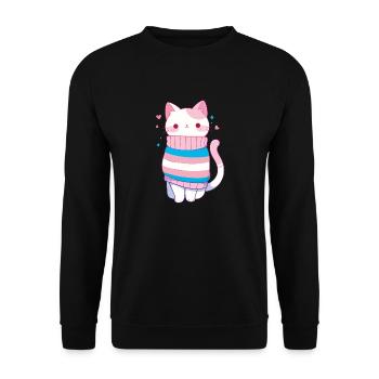 Transgender Katze Trans Kawaii LGBTQ+ Pride - Unisex Pullover - Schwarz - Vorne - Alina (178cm) & Michal (187cm)