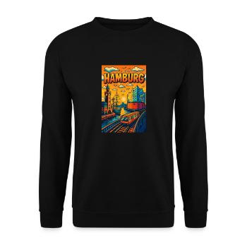Hamburg stilisiert Hafen Elbe Segler Schiff - Unisex Pullover - Schwarz - Vorne - Alina (178cm) & Michal (187cm)