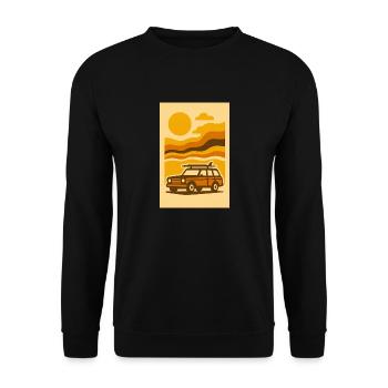 Sunset Ride – 70s Surf Wagon Edition - Unisex Pullover - Schwarz - Vorne - Alina (178cm) & Michal (187cm)