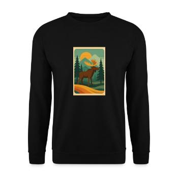 Majestic Moose – Retro Wilderness Vibes - Unisex Pullover - Schwarz - Vorne - Alina (178cm) & Michal (187cm)
